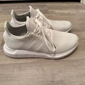 Adidas Women’s Swift Run 1.0 White Sneakers with Gold Details